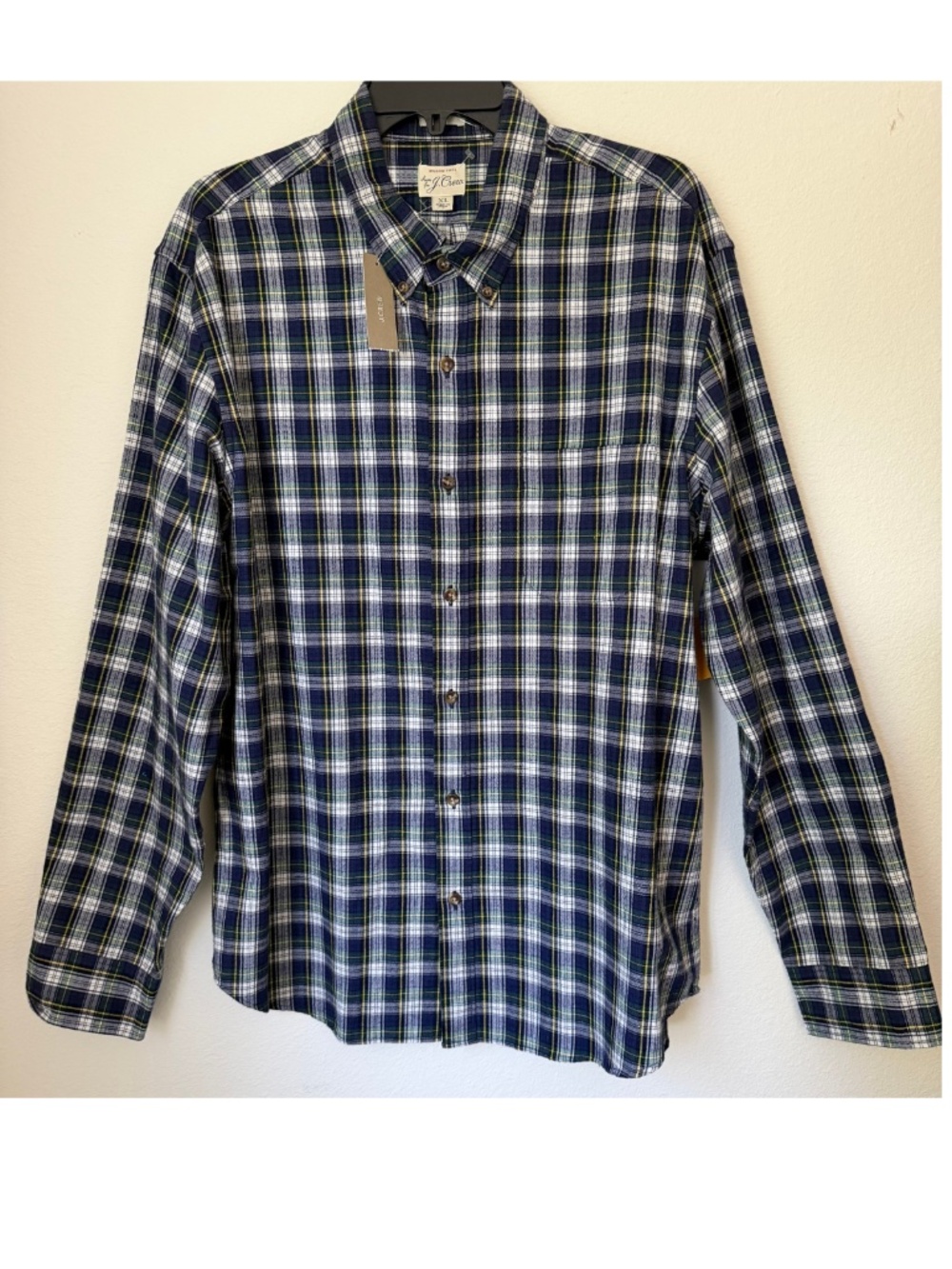 J. Crew NWT Brushed Twill 100% Cotton Blue Plaid Men XL Button Down Shirt AG427